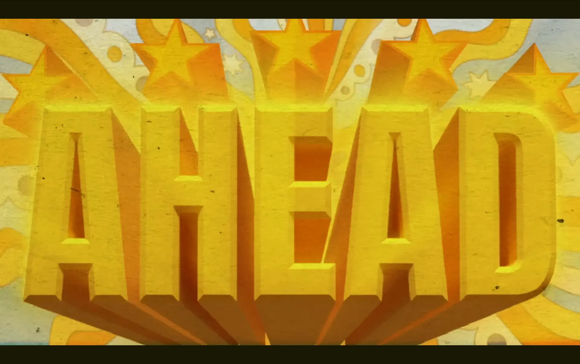 Better Days music video frame with dimensional golden Ahead lettering